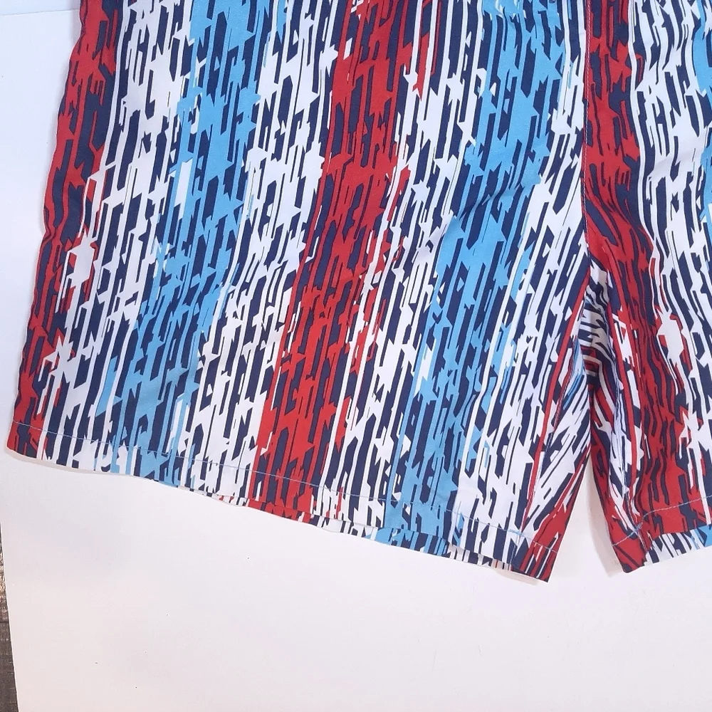 Speedo Mens Striped Swim Trunks Beach Summer Bathing Suit Mens XXL Blue Red